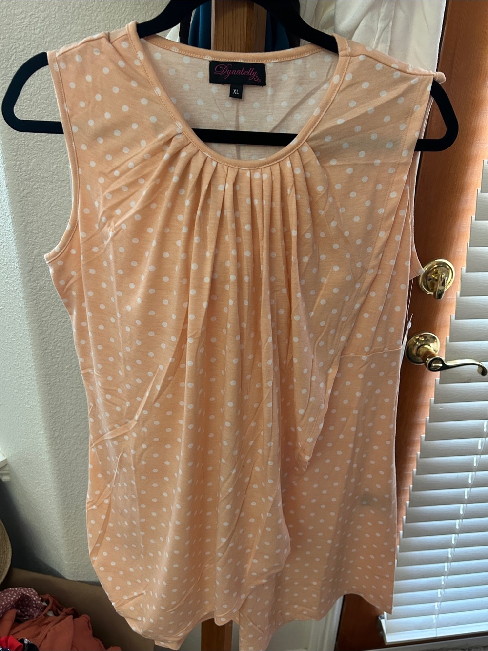 Peach Polka Dot Sleeveless Pleated Women’s Top, XL